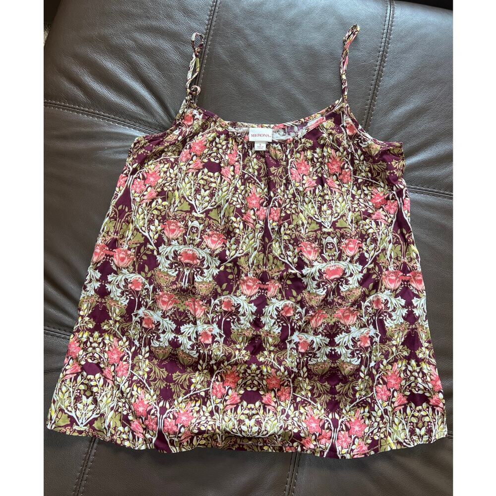 Merona burgundy floral strap tank, women's size S